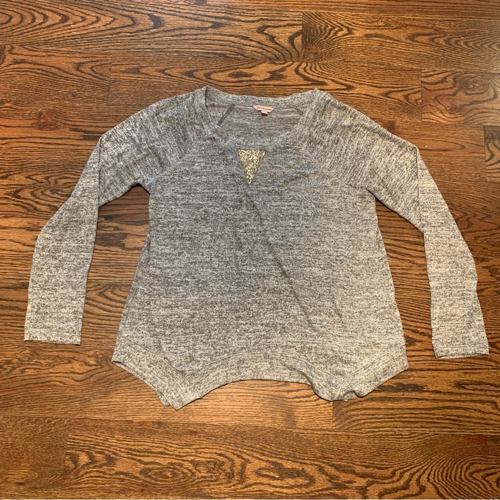 Juicy Couture Size M Heather Gray Soft Womens Sweater Pullover Bling Shirt Top
